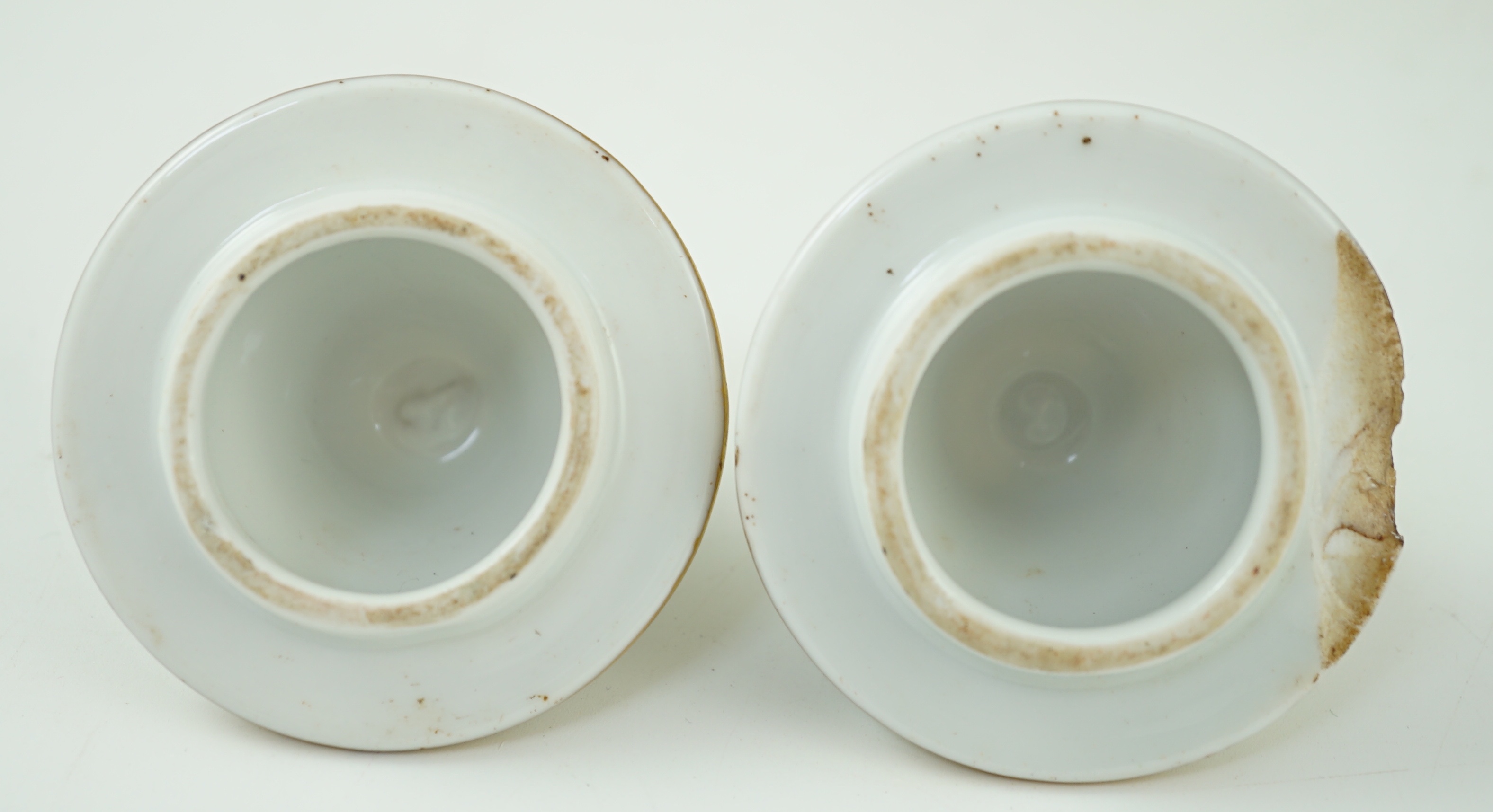 A pair of Potschappel porcelain vases and cover, late 19th century, 41cm high, slight damage